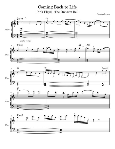 Coming Back To Life Sheet Music For Piano Vocals Solo