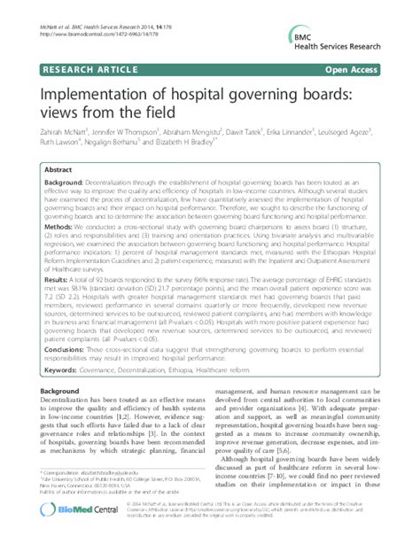 Pdf Implementation Of Hospital Governing Board Dawit Tatek