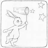 Bunny Catching Stars Downloadable Coloring sketch template