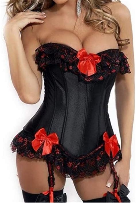 sexiga kvinnor svart g string bustier korsett rosett knut satin underkläder med strumpeband