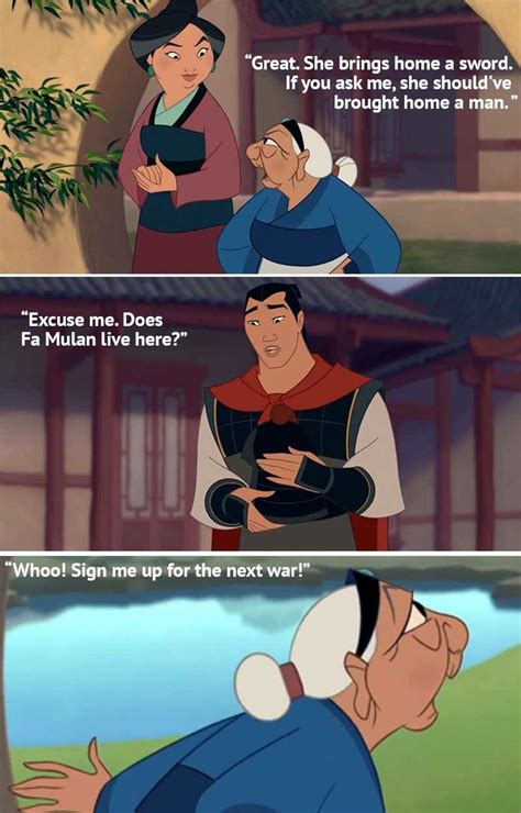 A Classic Moment From Mulan Disney Funny Movie Quotes Funny Funny Disney Memes