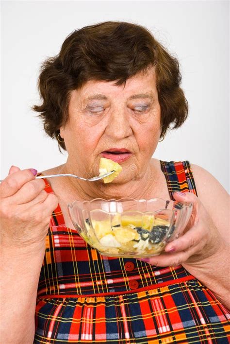 Senior Eating Potato Salad Stock Image Image Of Eating Caucasian