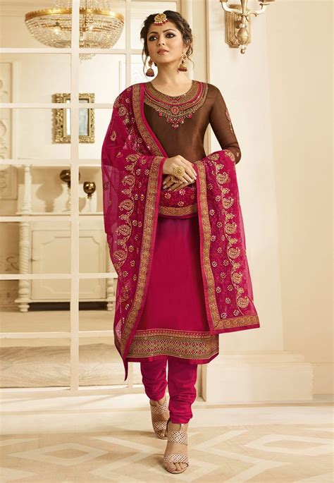 Buy Drashti Dhami Magenta Satin Churidar Suit 157476 Online At Lowest Price From Huge Collection