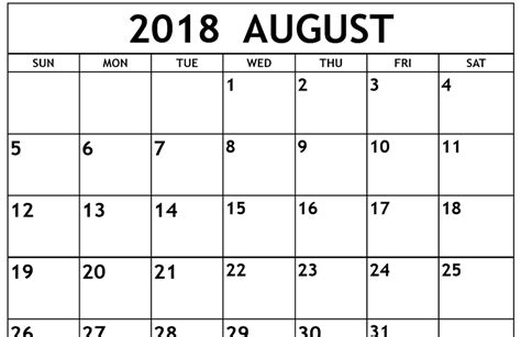 Blank August Calendar 2018 Certificate Letter