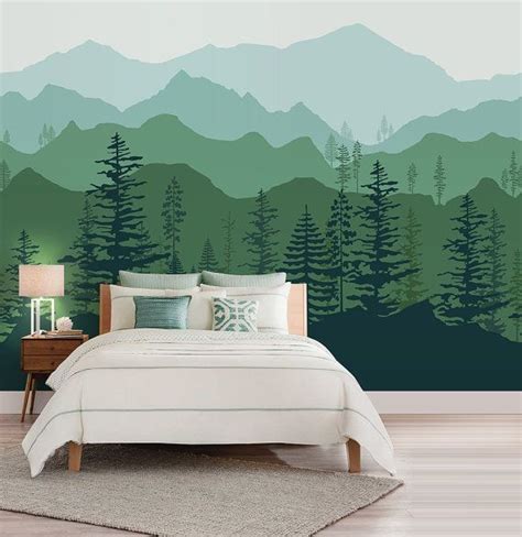 Peel And Stick Ombre Mountain Pine Trees Forest Scenery Nature Etsy