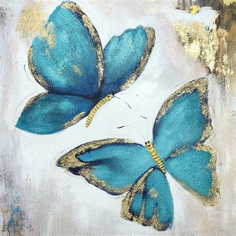 Set Of 3 Wall Art Abstract Floral Butterfly Blue Art Framed Etsy