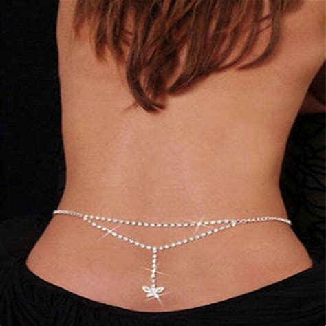 Fd4036 New Women Silver Waist Back Rhinestone Dangle Butterfly Belly