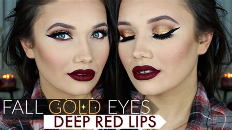 Golden Smokey Eyes Deep Red Lips Makeup Tutorial Youtube