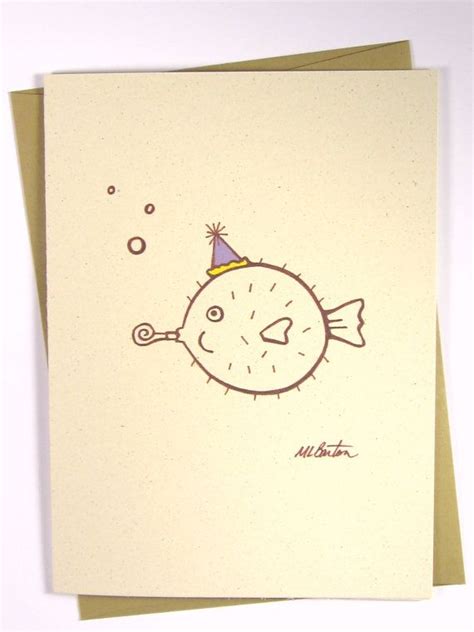 Party Blowfish Funny Birthday Card Birthday Card Drawing Funny Birthday Cards Cool
