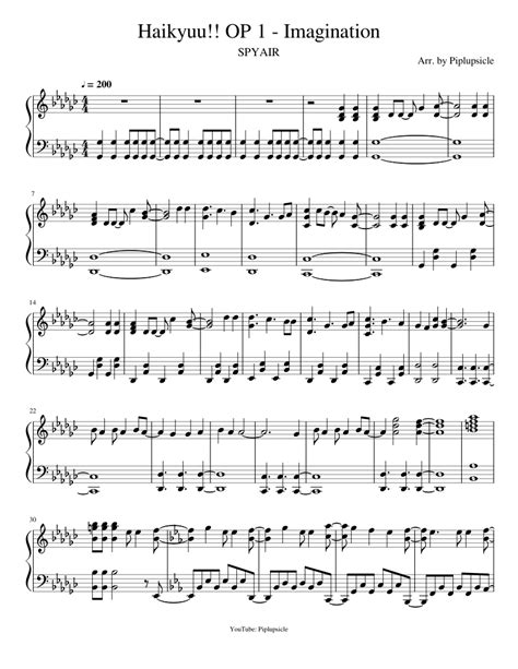 Haikyuu Op 1 Imagination Sheet Music For Piano Solo