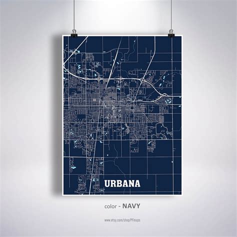 Urbana Map Print Urbana City Map Illinois Il Usa Map Poster Etsy