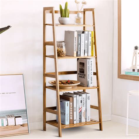 Snailhome 4 Tiers Bamboo Bookshelf Ladder Shelf Free Standing Display