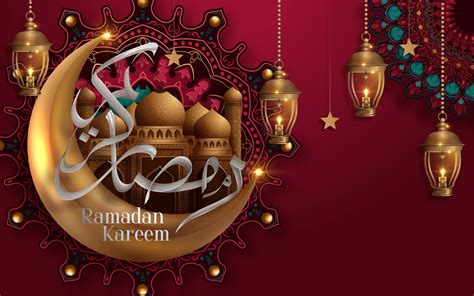 Ramadan Kareem Calligraphy with Mosque in Moon Design 999454 Vector Art