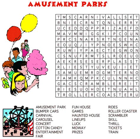 Amusement Park Word Search Puzzle Word Puzzles For Kids Amusement
