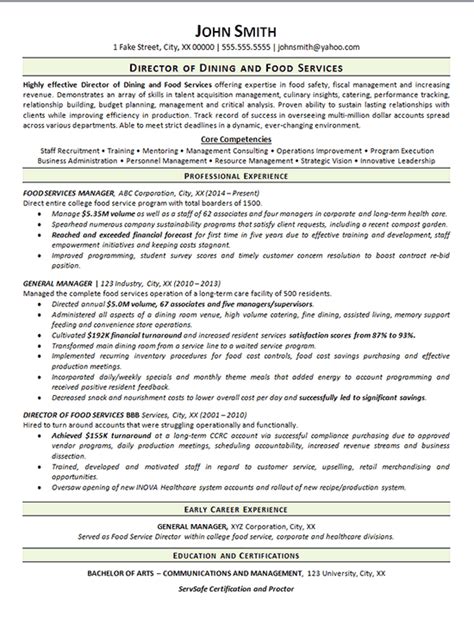 In no time, you're going to have a resume for food service jobs better than 9 out of 10 others. View Food Service Resume Example - Dining Manager