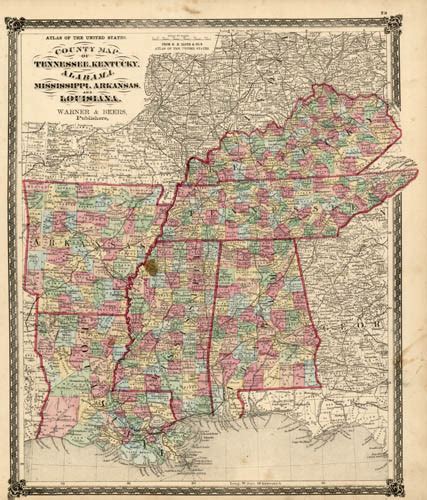 County Map Of Tennessee Kentucky Alabama Mississippi Arkansas And