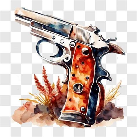 Télécharger Peinture artistique à l aquarelle d un pistolet vintage PNG