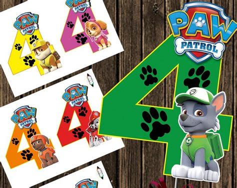 Paw Patrol Number 1 Centerpieces Paw Toppers Paw Patrol Etsy Paw