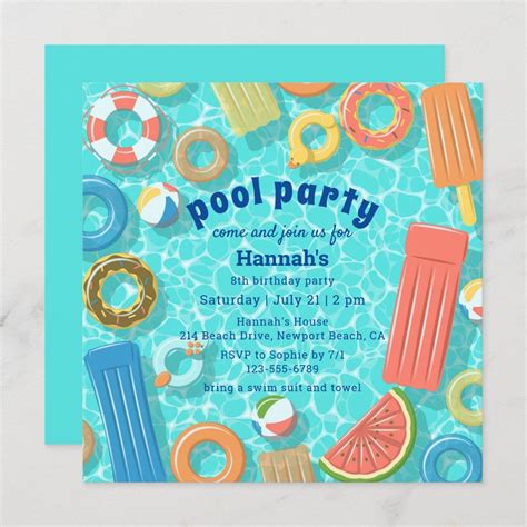 Pool Party Birthday Invitation Zazzle Pool Party Birthday Invitations Pool Birthday Party