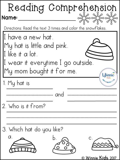 kindergarten reading comprehension passages winter reading