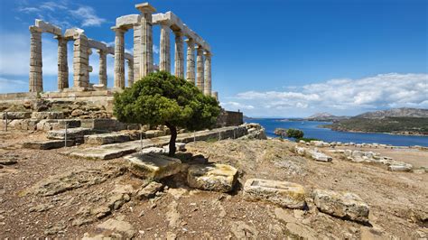 Ancient Temple Of Poseidon At Cape Sounion In Aegean Sea Greece