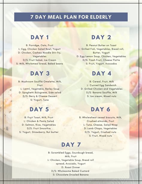 7 Day Meal Plan For Elderly