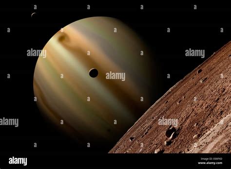 Artists Depiction Of A Gas Giant Planet Surrounded By Three Moons