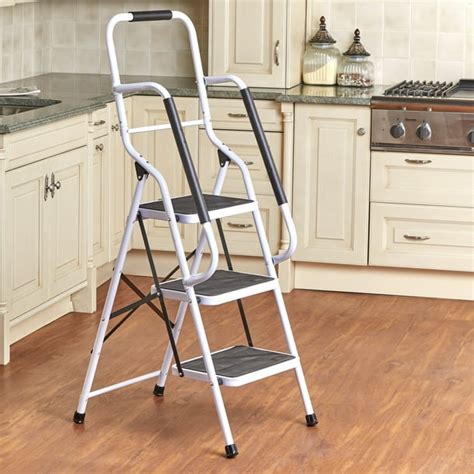 3 Step Project Ladder Folding Step Stool With Side Handles For