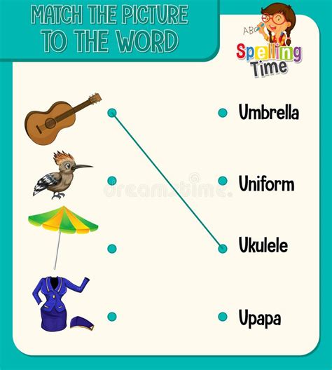 Match The Picture To The Word Worksheet For Children Stock Vector