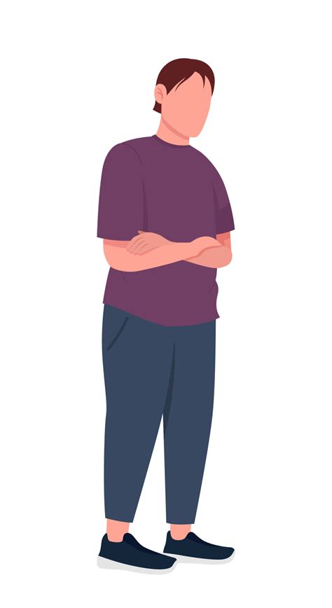 Man With Crossed Arms Semi Flat Color Vector Character Standing Figure