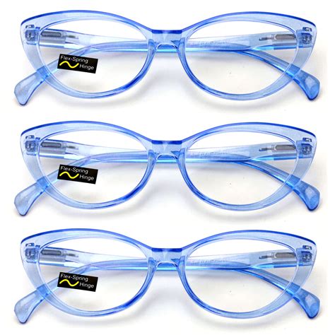 Vwe Womens Cat Eye Reading Glasses Clear Blue 3 Pair