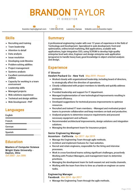 Resume examples see perfect resume samples that get jobs. IT Director Resume Example | CV Sample 2020 - ResumeKraft