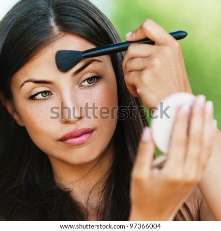 Portrait Attractive Naked Dark Haired Women Sex Looks Mirror Powder