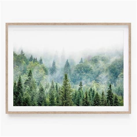 Misty Forest Wall Art Forest Print Pine Tree Print Forest Etsy