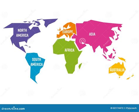 Mapa Del Mundo Simplificado Dividido A Seis Continentes En Diversos