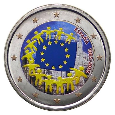 2015 2 Euro Spain 30th Anniversary Of The Flag Of Europe Colored