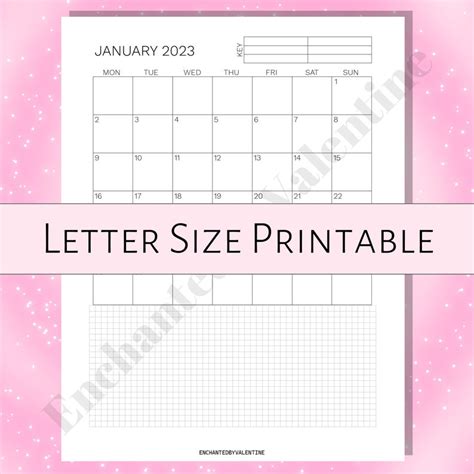 2023 Dated Monthly Calendar Printable Letter Size Minimal Etsy