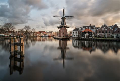 Brown And Black Windmill City Reflection Windmill Water Hd