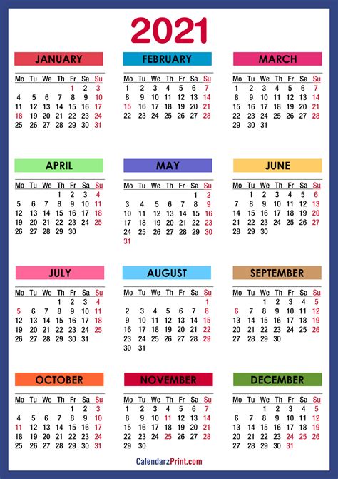 2021 Calendar Printable With Holidays Usa Free 2021 Printable Calendars