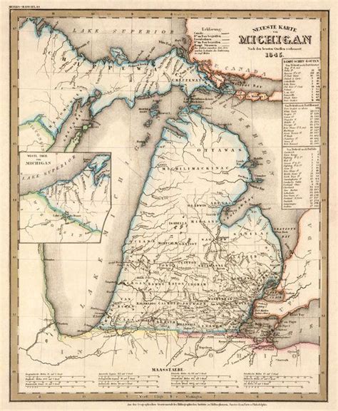 Old Map Of Michigan Historical Map Restored Wall Map Print On Canvas Or