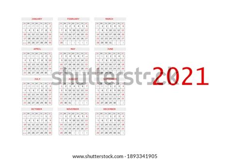 2021 Calendar Planner Corporate Week Template Stock Vector Royalty