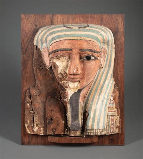 Lot Egyptian Polychrome Gesso On Wood Mummy Mask