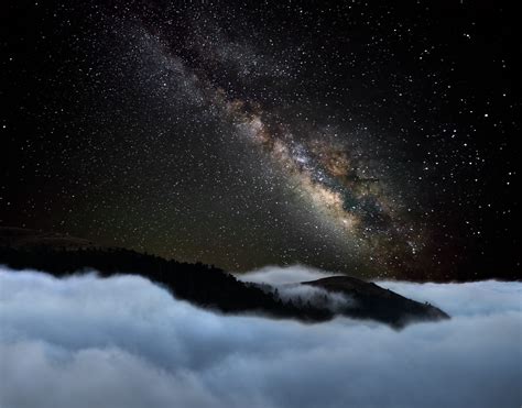 Nature Landscape Starry Night Mountains Mist Milky Way Galaxy