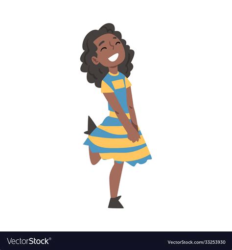 Cute Happy African American Girl Character Cartoon