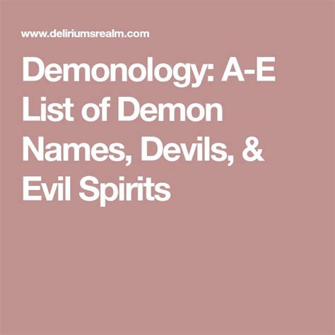 Demonology A E List Of Demon Names Devils And Evil Spirits Demon
