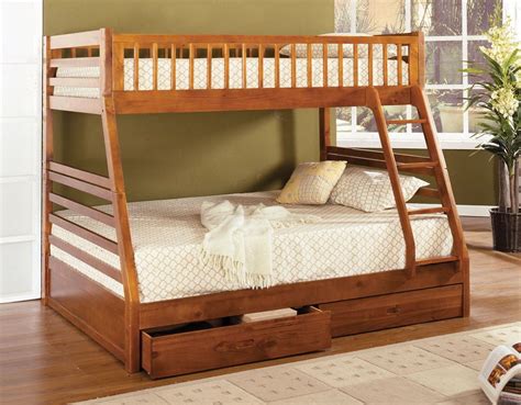 Cm Bk601a California Ii Oak Wood Finish Mission Style Twin Over Full Bunk Bed With Front Access