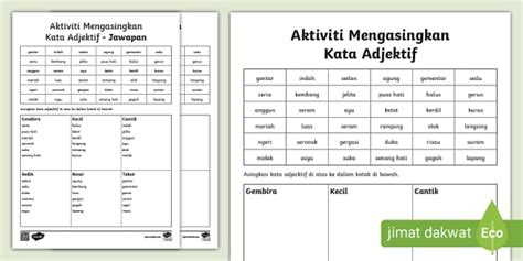 Bahasa Melayu Tahun Kata Adjektif Dan Contoh Kata Sifat