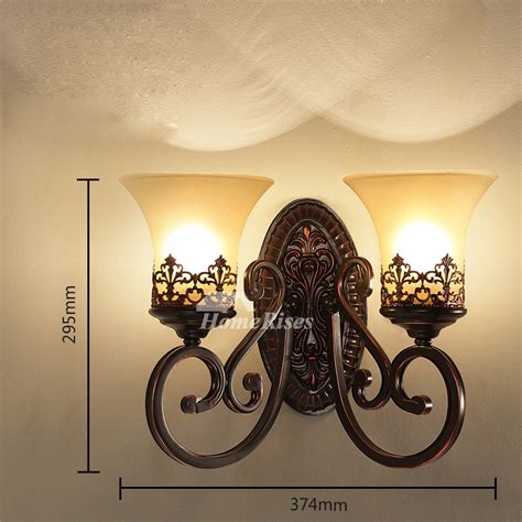 Rustic Wall Sconces Wrought Iron Glass Shade Contemporary Carved