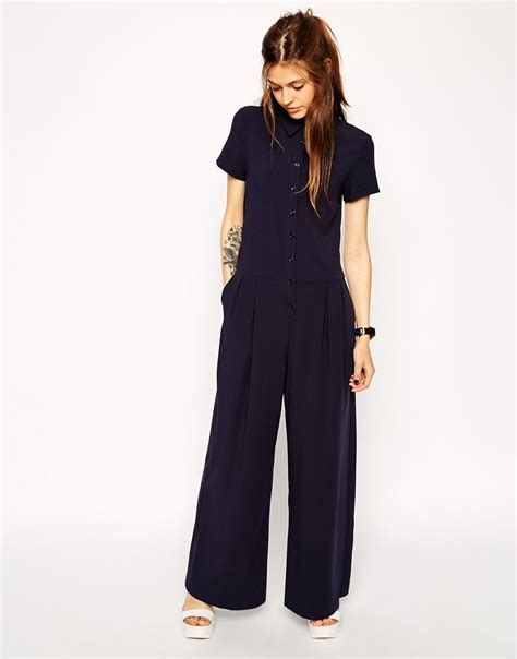 Image 1 Of Asos Jumpsuit With Short Sleeves And Wide Legs Jumpsuit