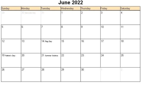 Printable Calendar June 2022 Templates Pdf Word Excel